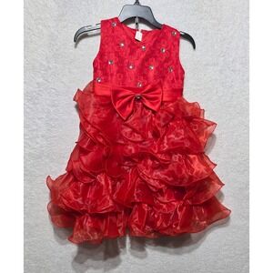 Ai Meng Baby Red Lace Rhinestone Ruffle Party Dress Holiday Special Occasion